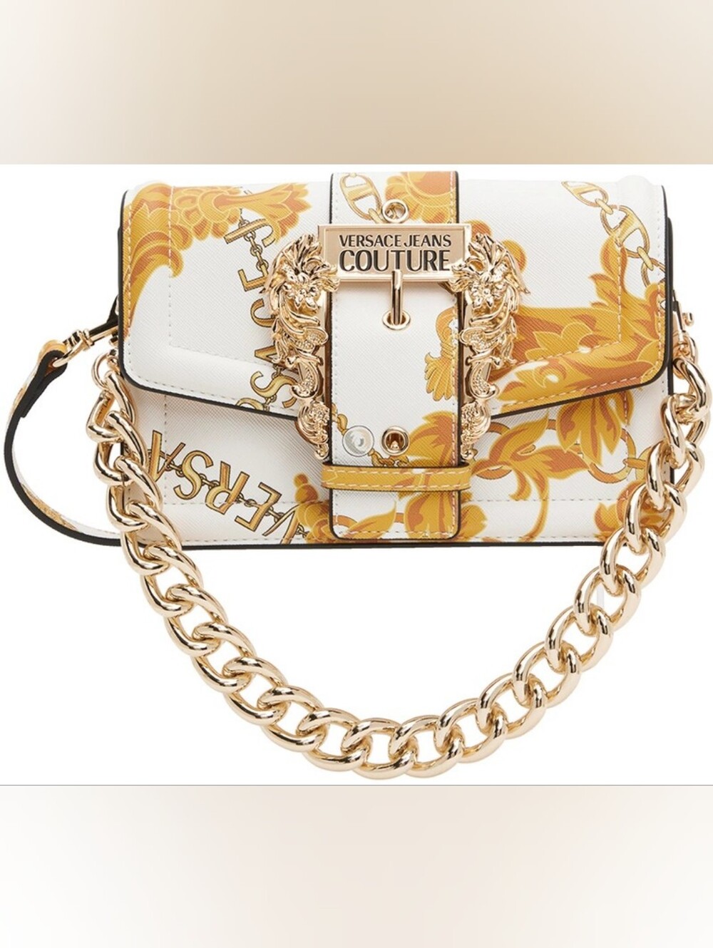 Versace Jeans Collection White & Yellow Baroque Mini Top-Handle Bag